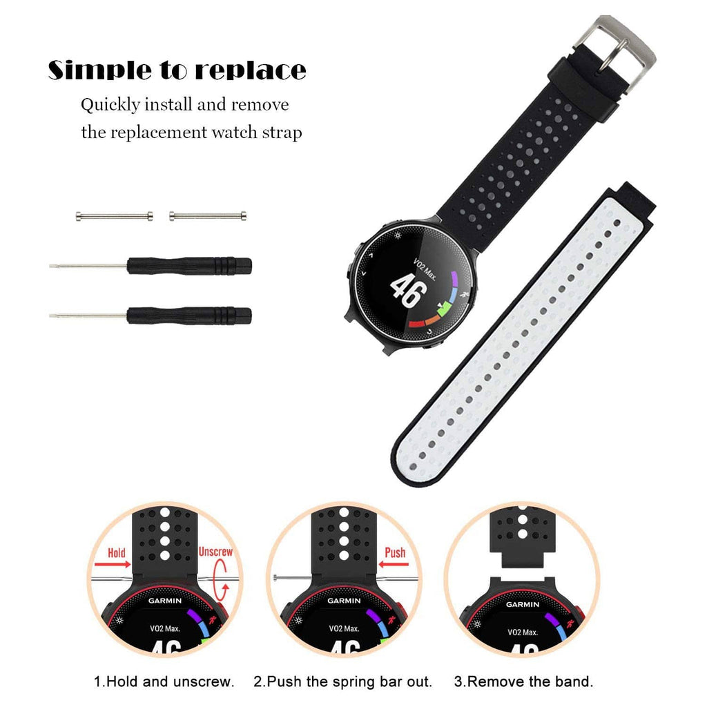 Black perforated replacement watch strap with quick-swap spring bar tools