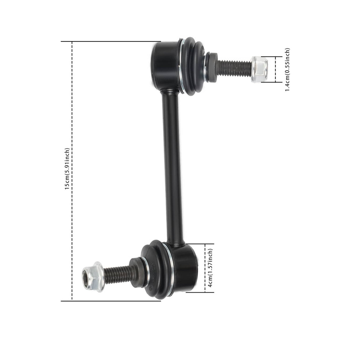 Tie rod end link, black bar with silver ball stud and threaded bolt ends