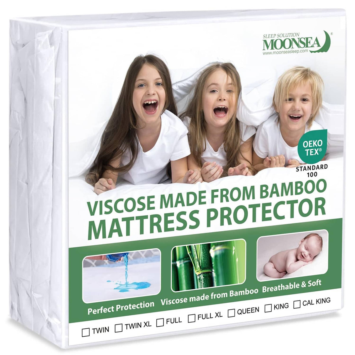 Twin waterproof mattress protector in white with breathable soft fabric and secure fit