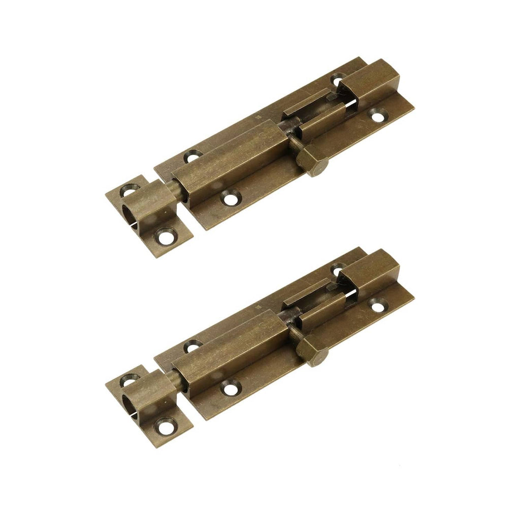Bronze door barrel bolt slide latch set with surface strikes, 2-pack