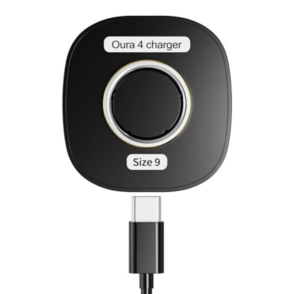 Black charging dock with circular sensor ring and USB-C plug, Size 9