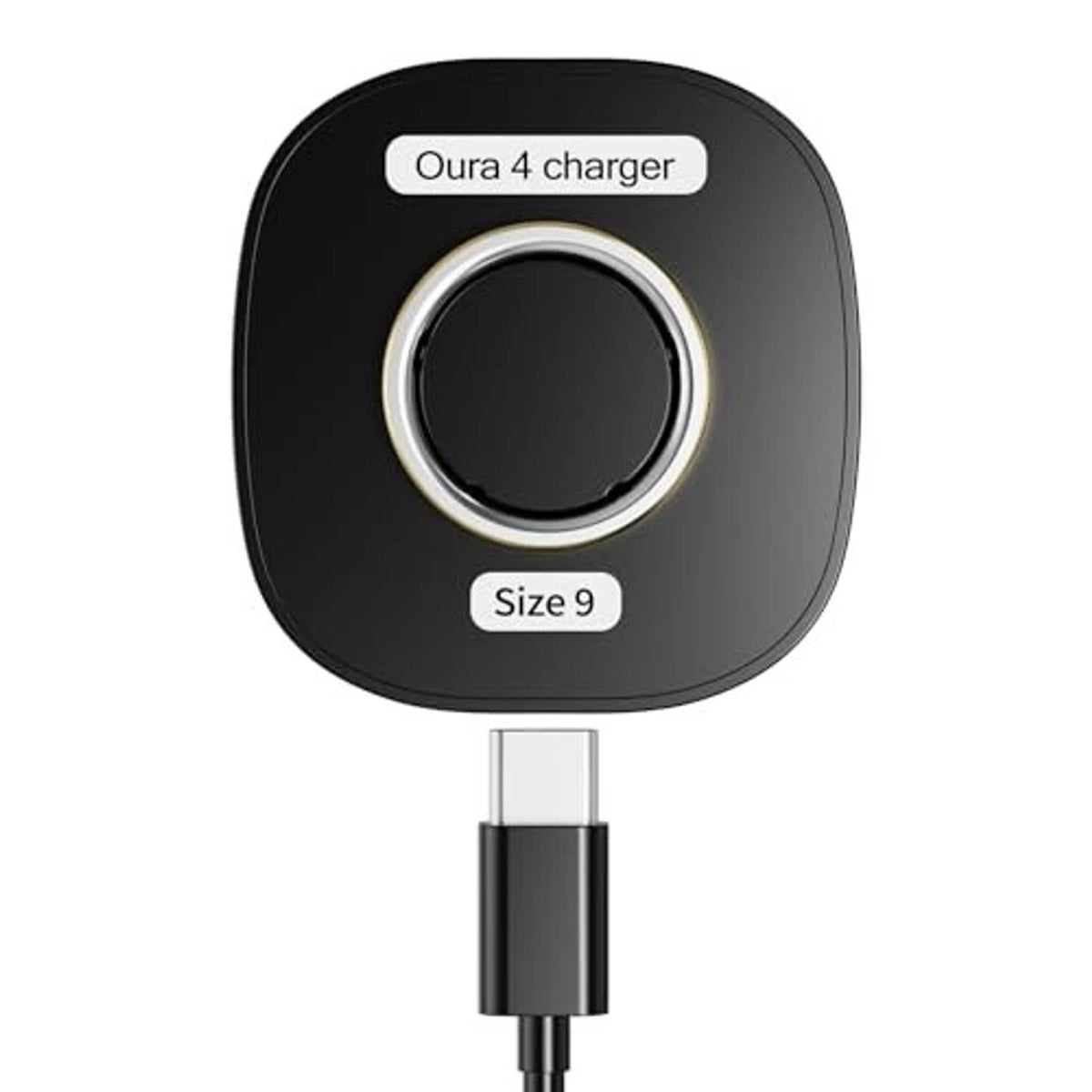 Black charging dock with circular sensor ring and USB-C plug, Size 9