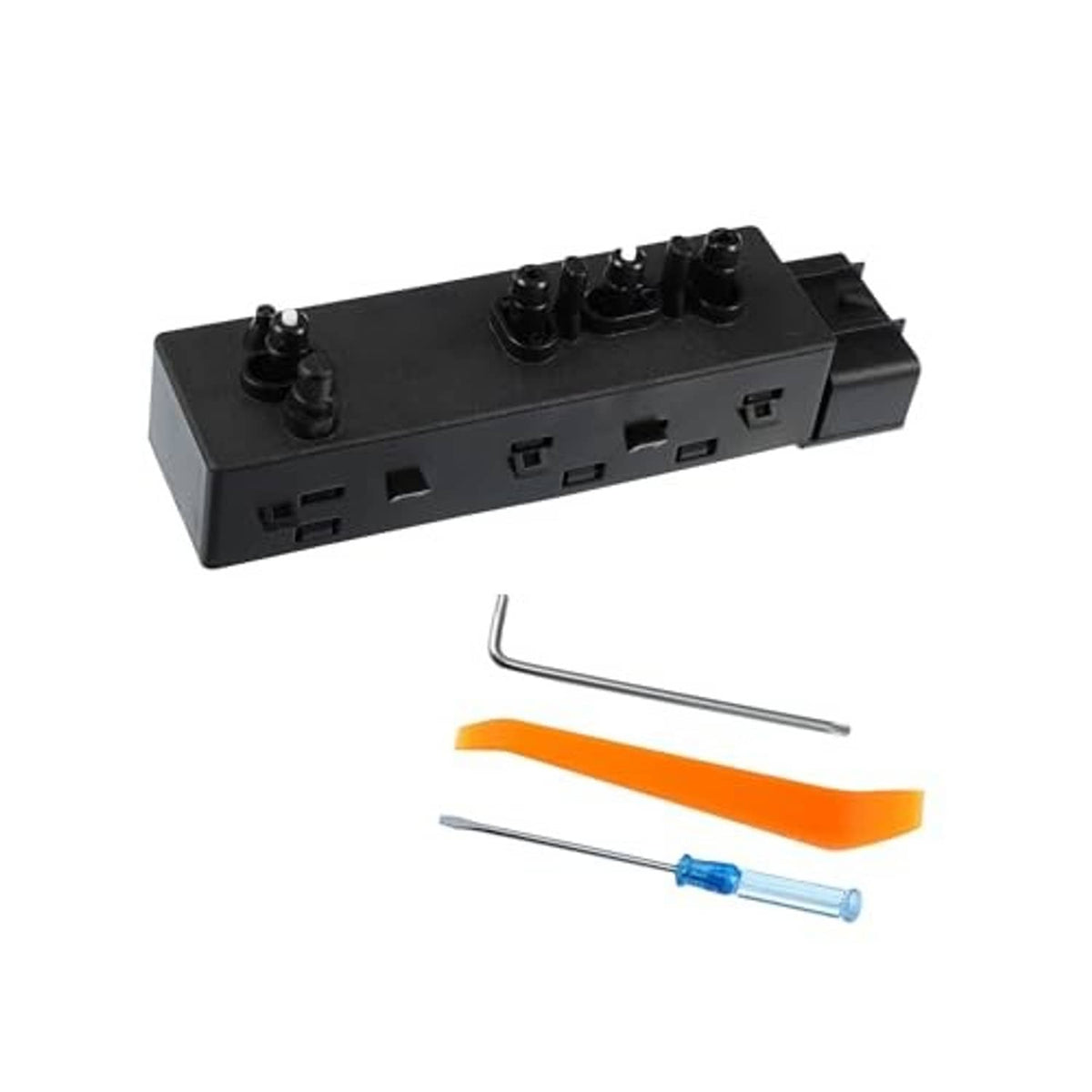 Power seat switch control module, black plastic with button row and side ports