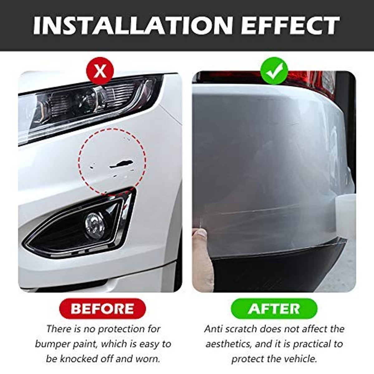 Car edge protection film installation effect showing before and after scratch protection