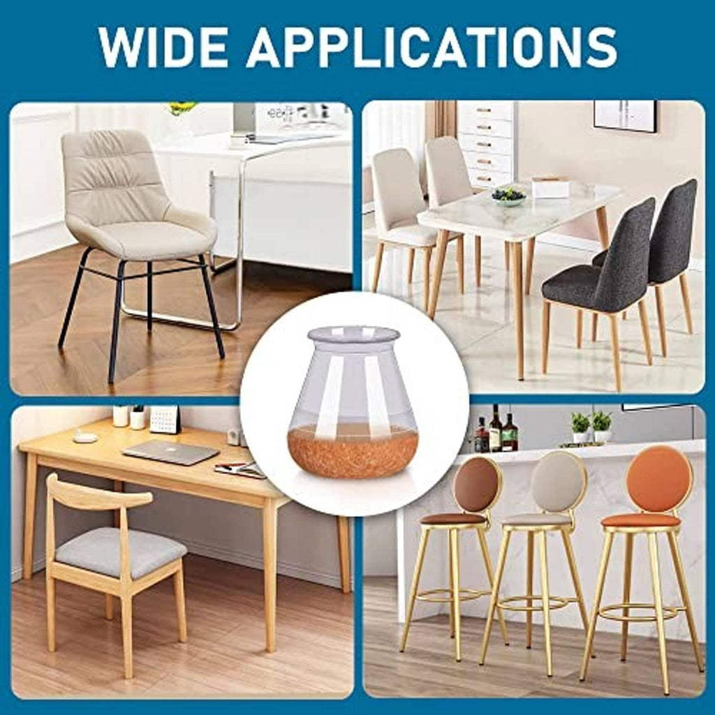 Chair leg floor protectors shown on chairs and stools with brown felt bottoms