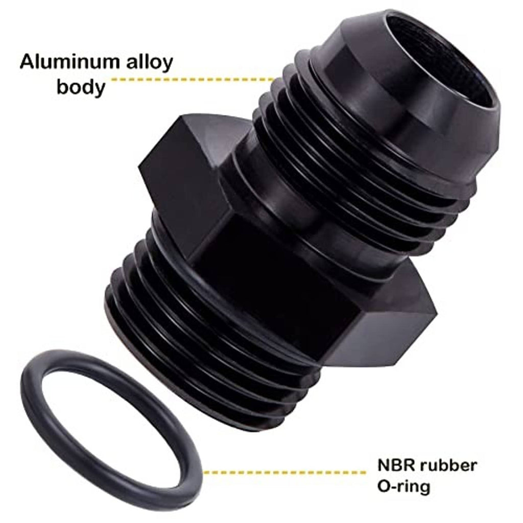 Black aluminum alloy AN adapter with NBR rubber O-ring and O-ring groove