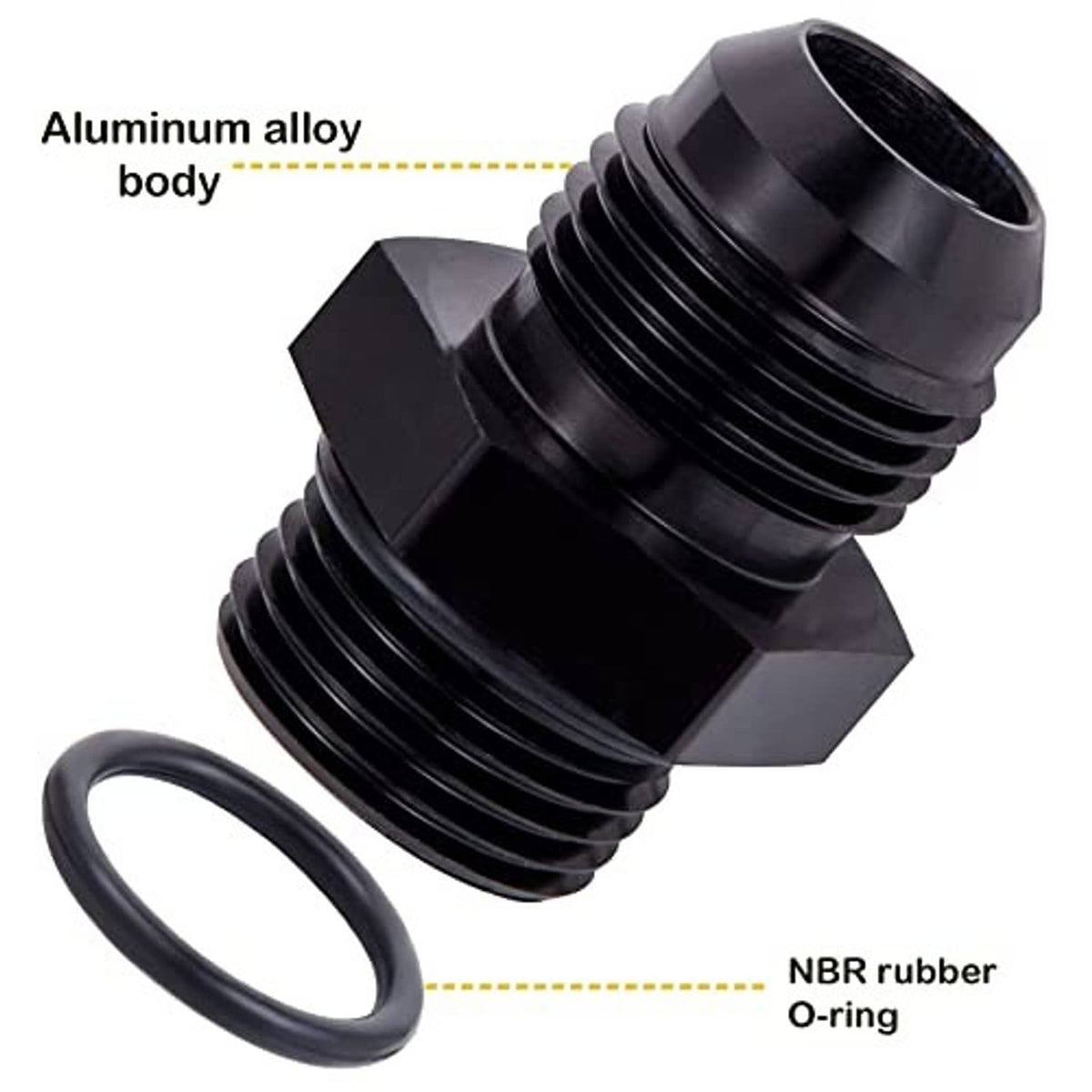 Black aluminum alloy AN adapter with NBR rubber O-ring and O-ring groove