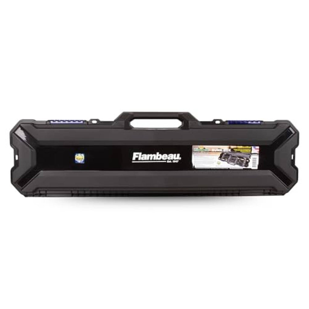 Black Flambeau rod bunk box with carry handle and streamlined latches for storage.