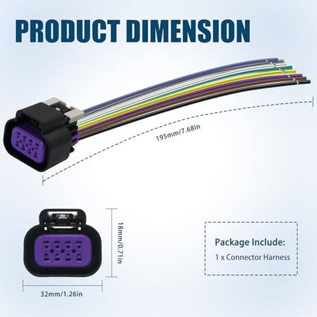 Throttle body connector pigtail harness with purple 8-pin plug and 6.5 in wire leads