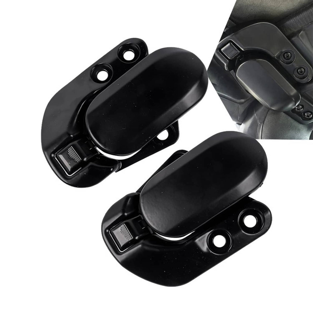 Pair of black soft-top roof latch locks with mounting holes, left and right
