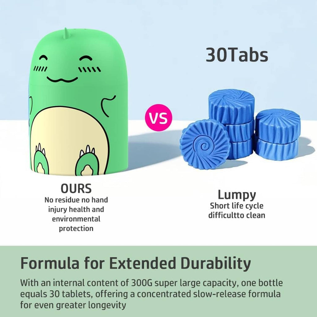 Green dinosaur-shaped toilet cleaner bottle for bathroom toilet tank