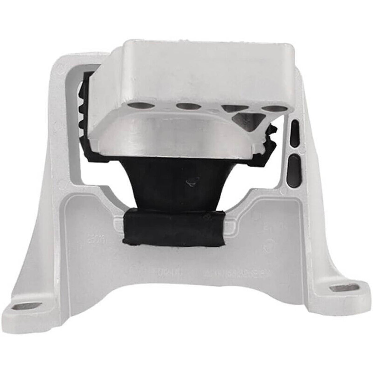 Engine mount bracket assembly with black rubber bushing and silver mounting frame