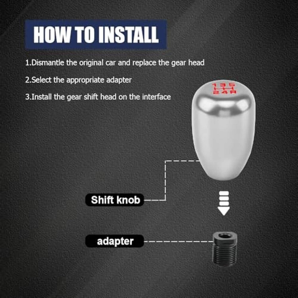 Silver gear shift knob with threaded adapter for manual transmission installation