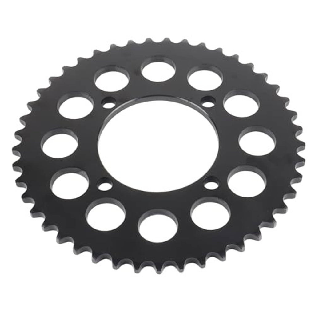 Black sprocket gear with round center and multiple bolt holes