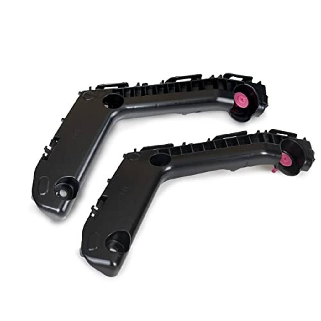 Front bumper bracket cover support mounts, black plastic, angled view, pair