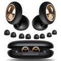 Black silicone sleep ear plugs with multiple tip sizes: L, M, S, XS