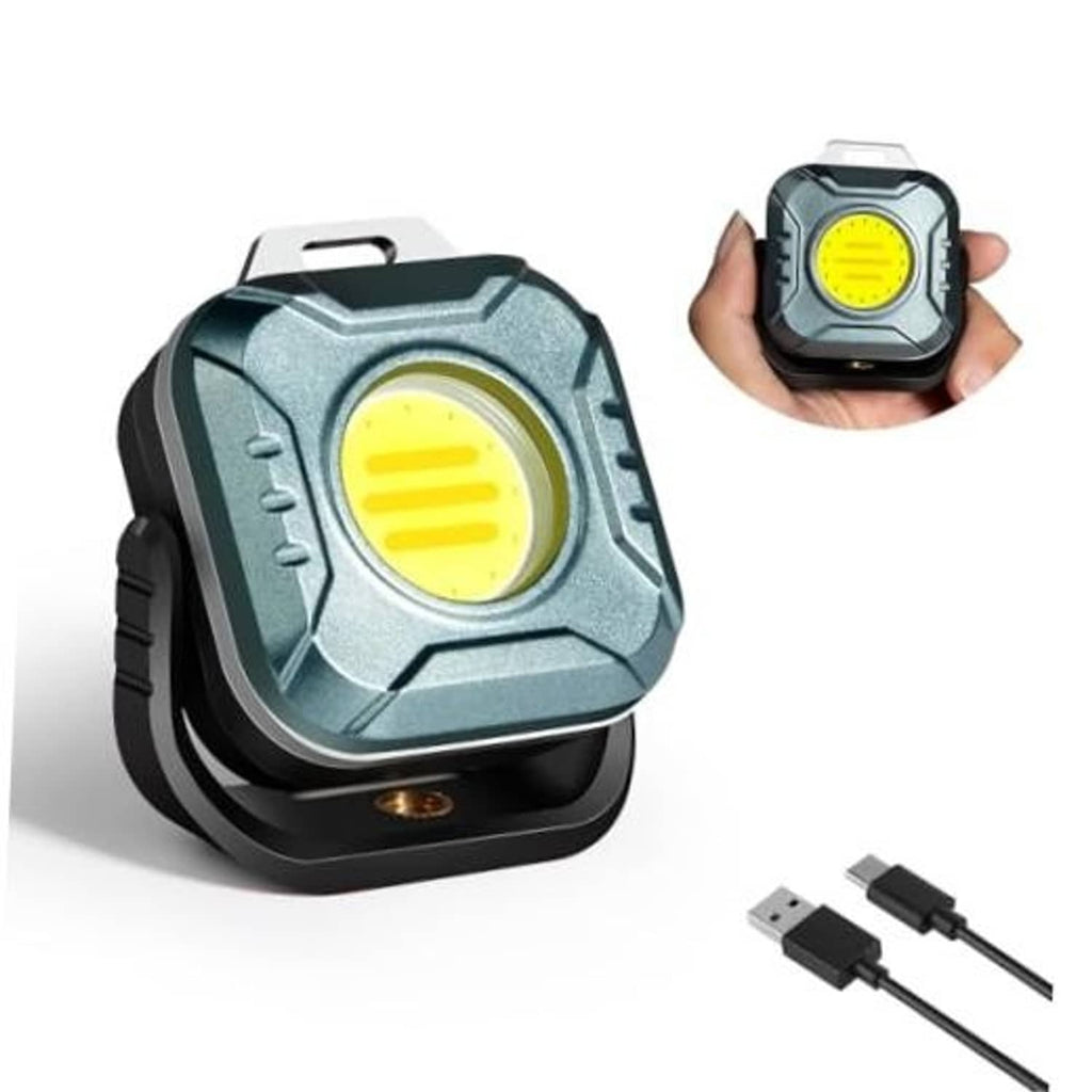 Rechargeable magnetic work light with grey housing and bright yellow LED panel