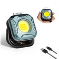 Rechargeable magnetic work light with grey housing and bright yellow LED panel