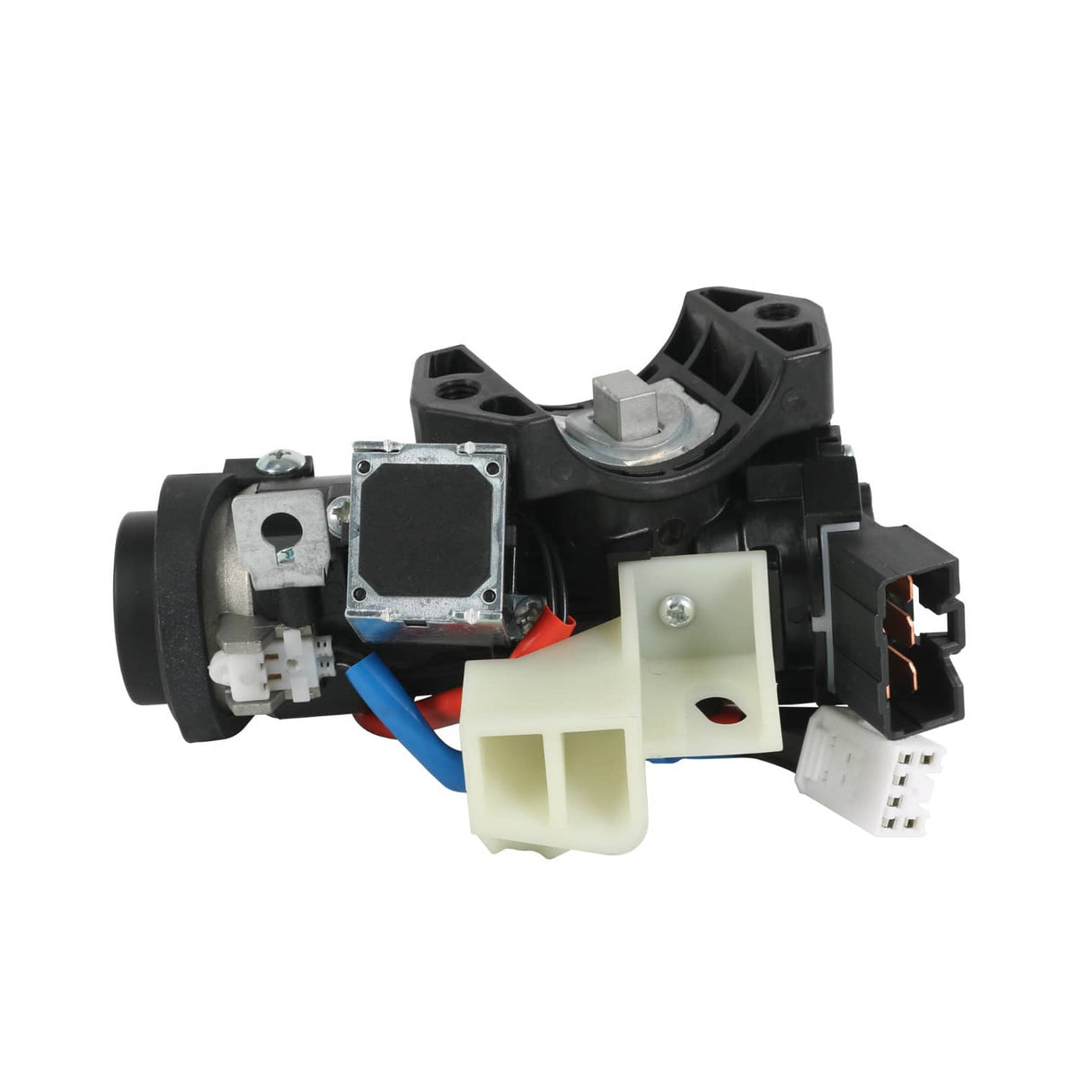 Ignition lock switch assembly with key cylinder and wiring harness, black plastic body
