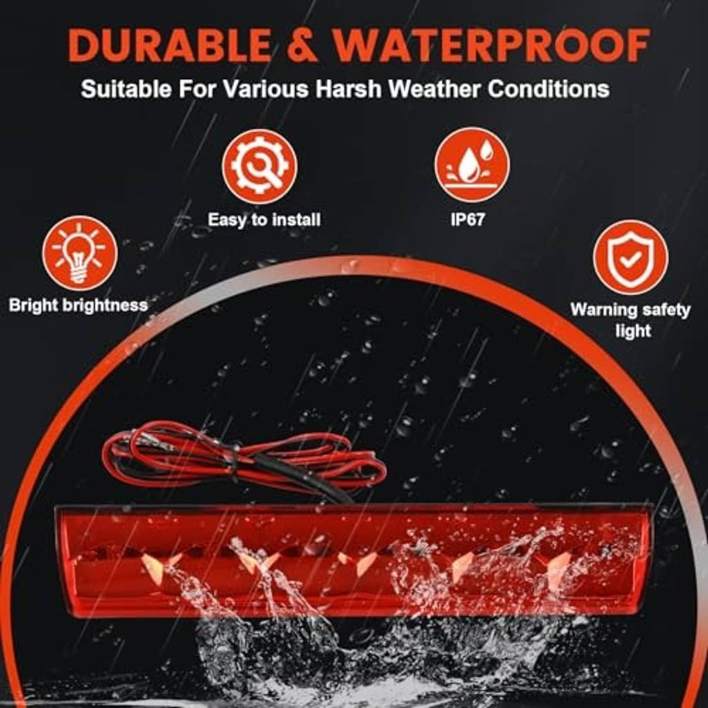 Waterproof red LED third brake light with sealed lens and attached power wires