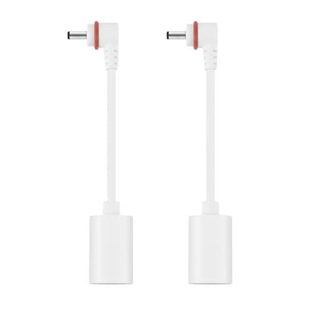 Two-pack USB-C to barrel plug adapter cables with white cords and red-ring plugs