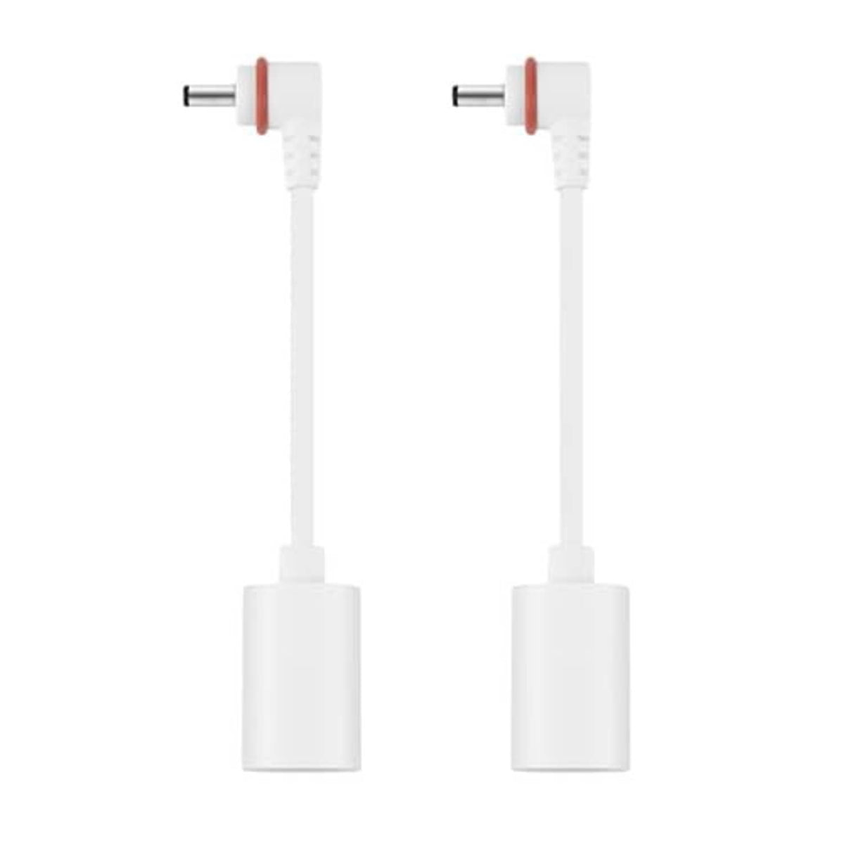 Two-pack USB-C to barrel plug adapter cables with white cords and red-ring plugs