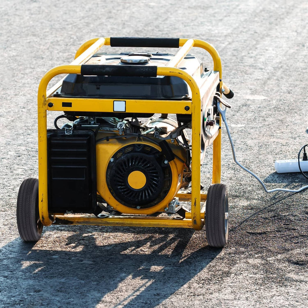 Black pneumatic tires on a portable generator wheel with replacement-ready design