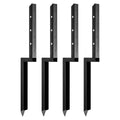 Steel fence post anchors, black, 4-pack, U-shape support stakes with ground spikes