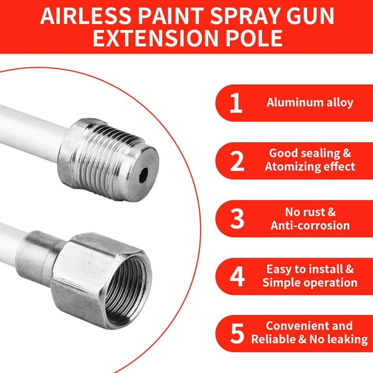 Airless paint sprayer extension pole couplers with threaded aluminum ends