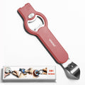 Red 3-in-1 opener with magnetic cap catcher and stainless edge