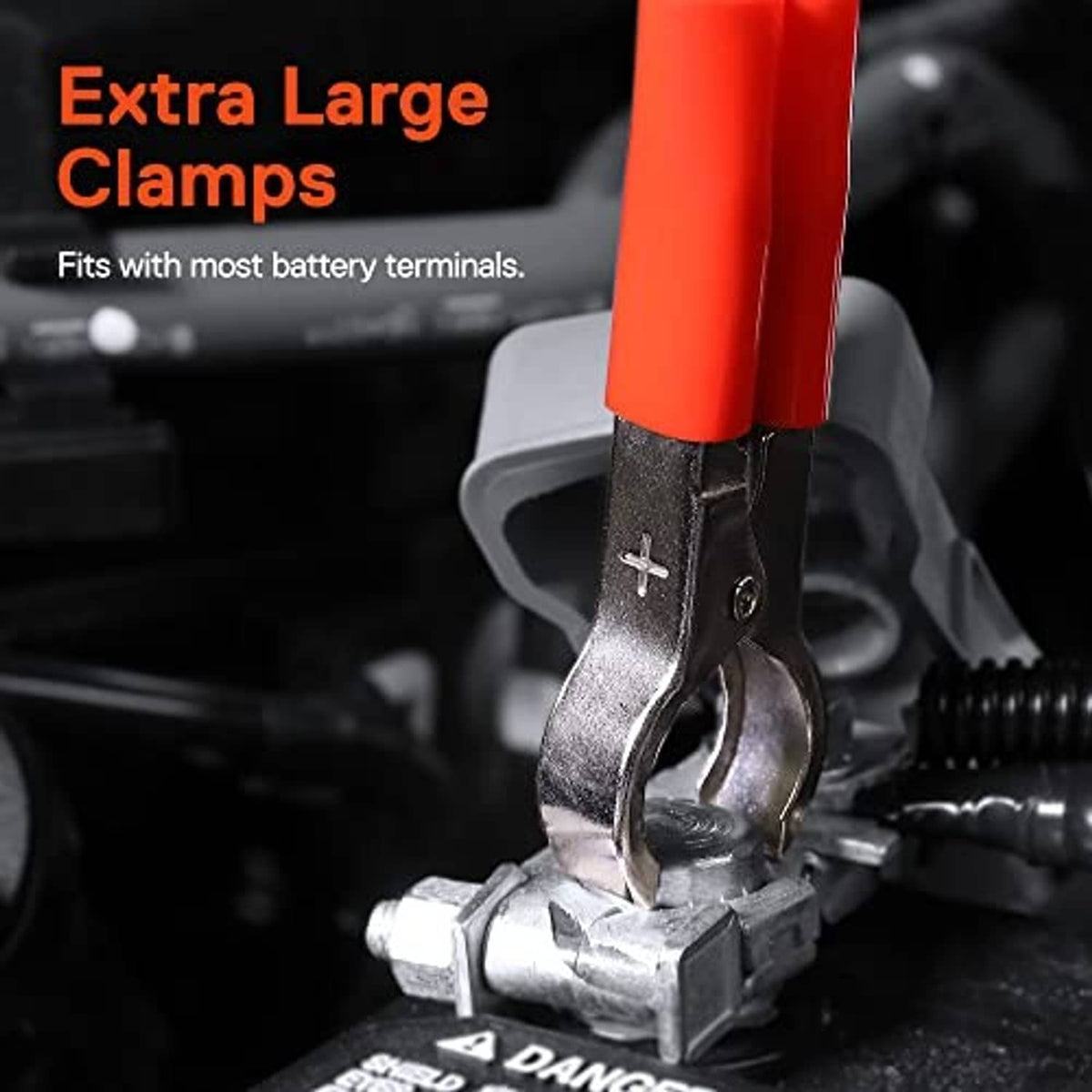 Automotive test clamp set with metal jaws and orange insulated handle