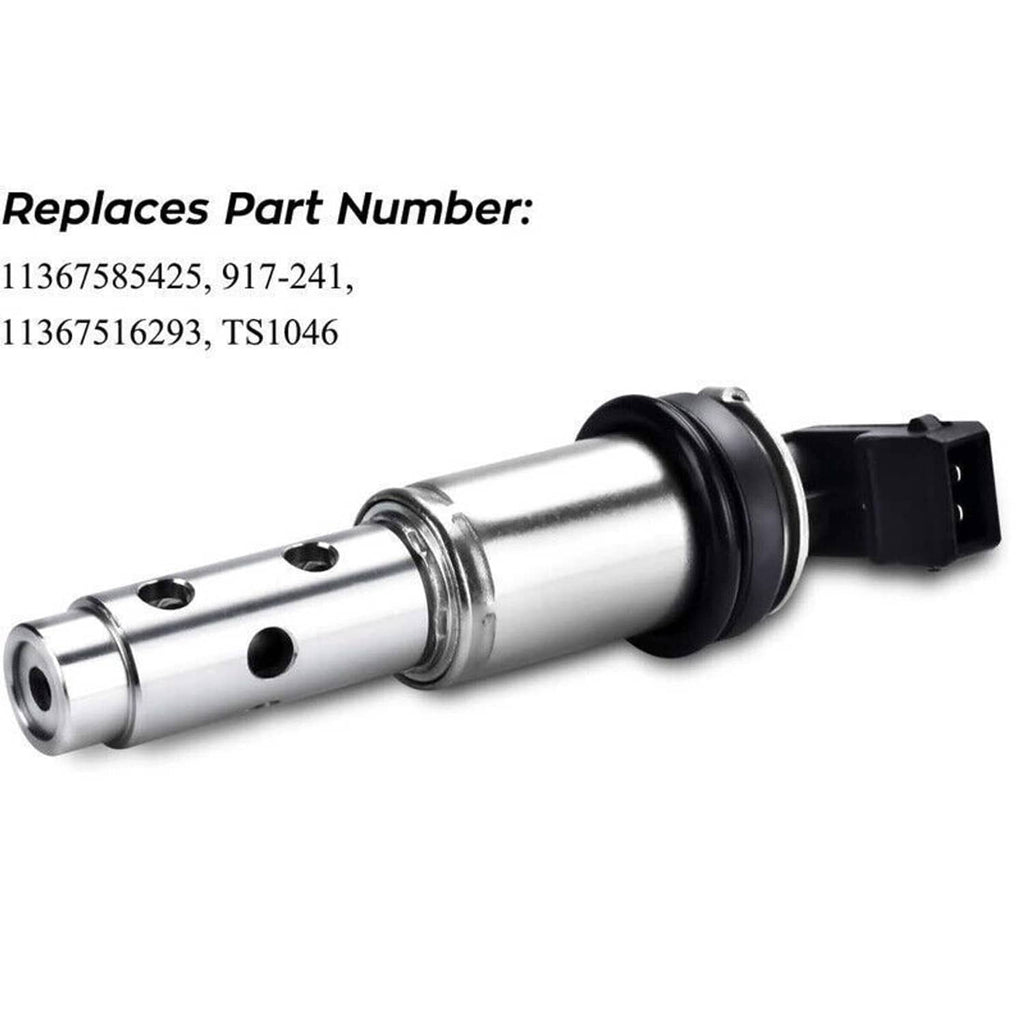Single variable timing solenoid valve with silver body, black seal, and black electric connector