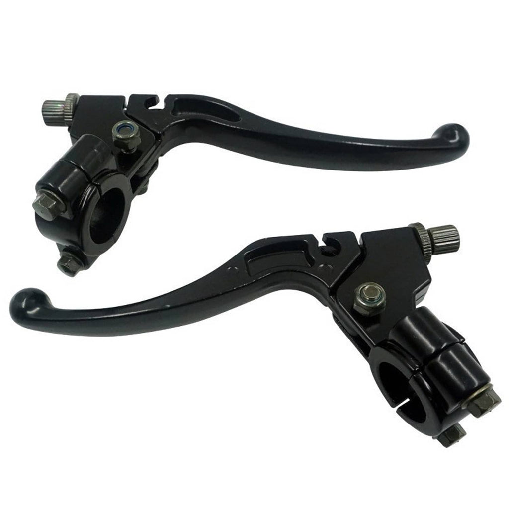 Pair of black motorcycle brake clutch levers with adjustable perch blocks