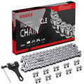 Silver motorcycle drive chain kit with 102 links and chain breaker tool
