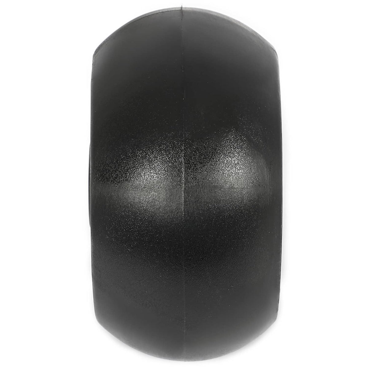 Black deck wheel end view with smooth curved tire surface