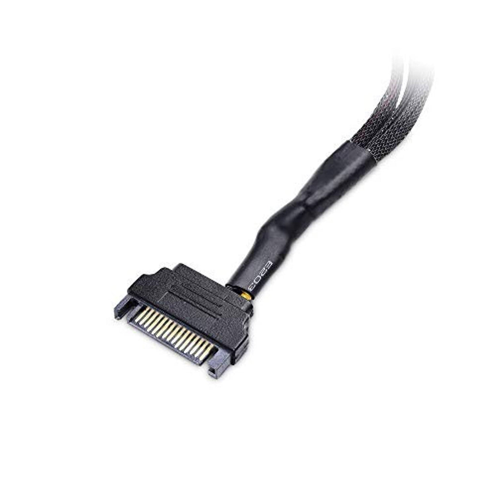 SATA power fan splitter connector with black braided cable and adapter end