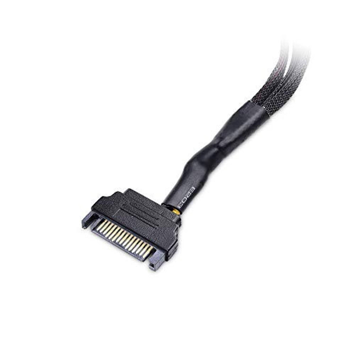 SATA power fan splitter connector with black braided cable and adapter end