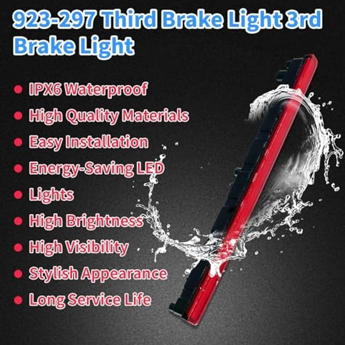 LED third brake light assembly in red and black, wet-splash style product view