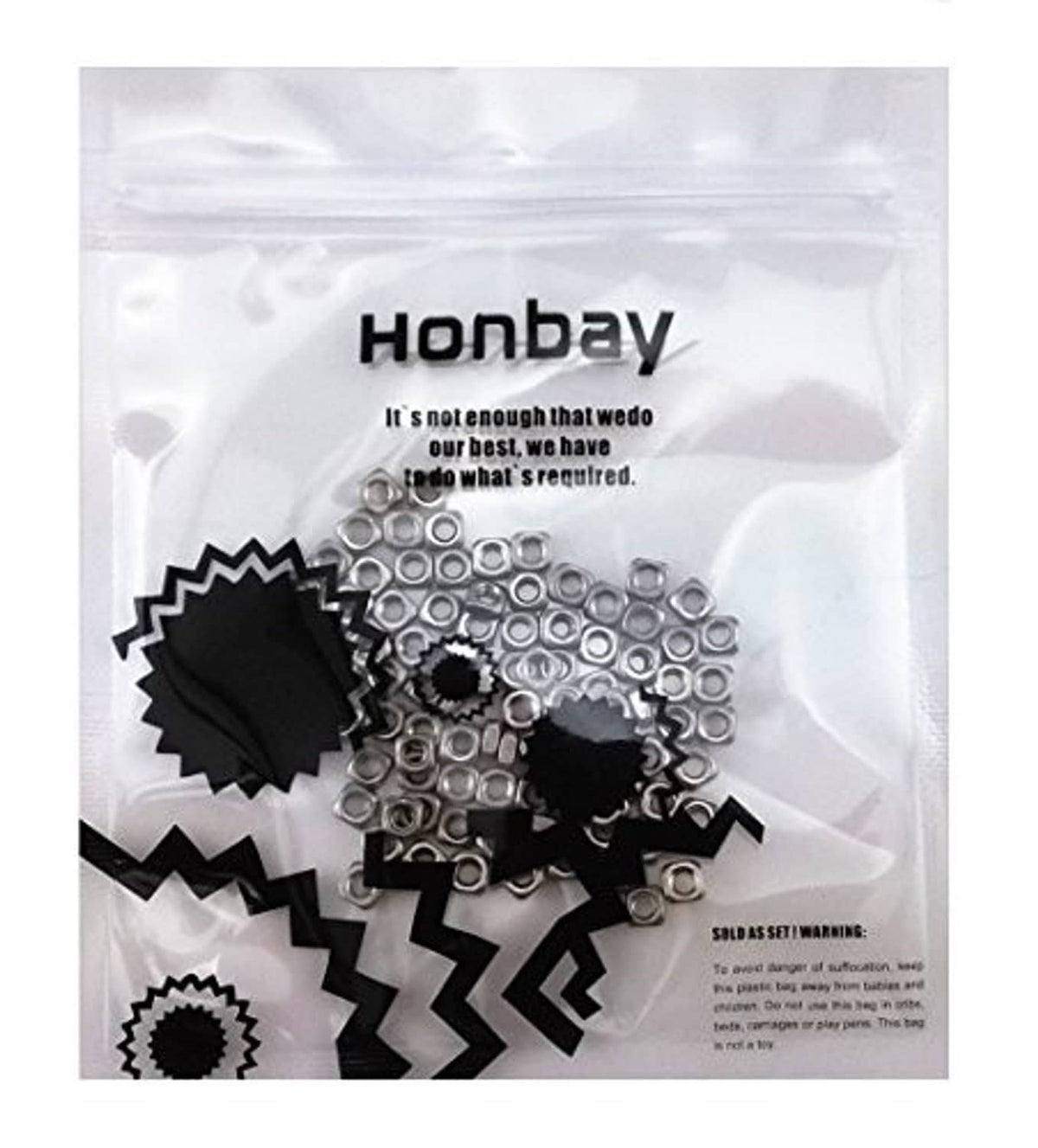 Honbay 304 stainless steel M3 square nuts in sealed bag with seal warning text
