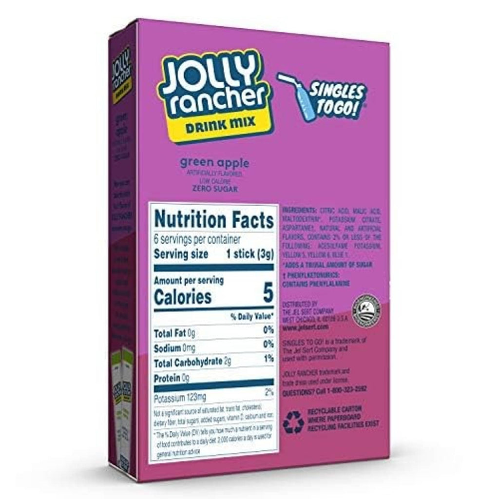 Jolly Rancher green apple drink mix box back with nutrition facts panel