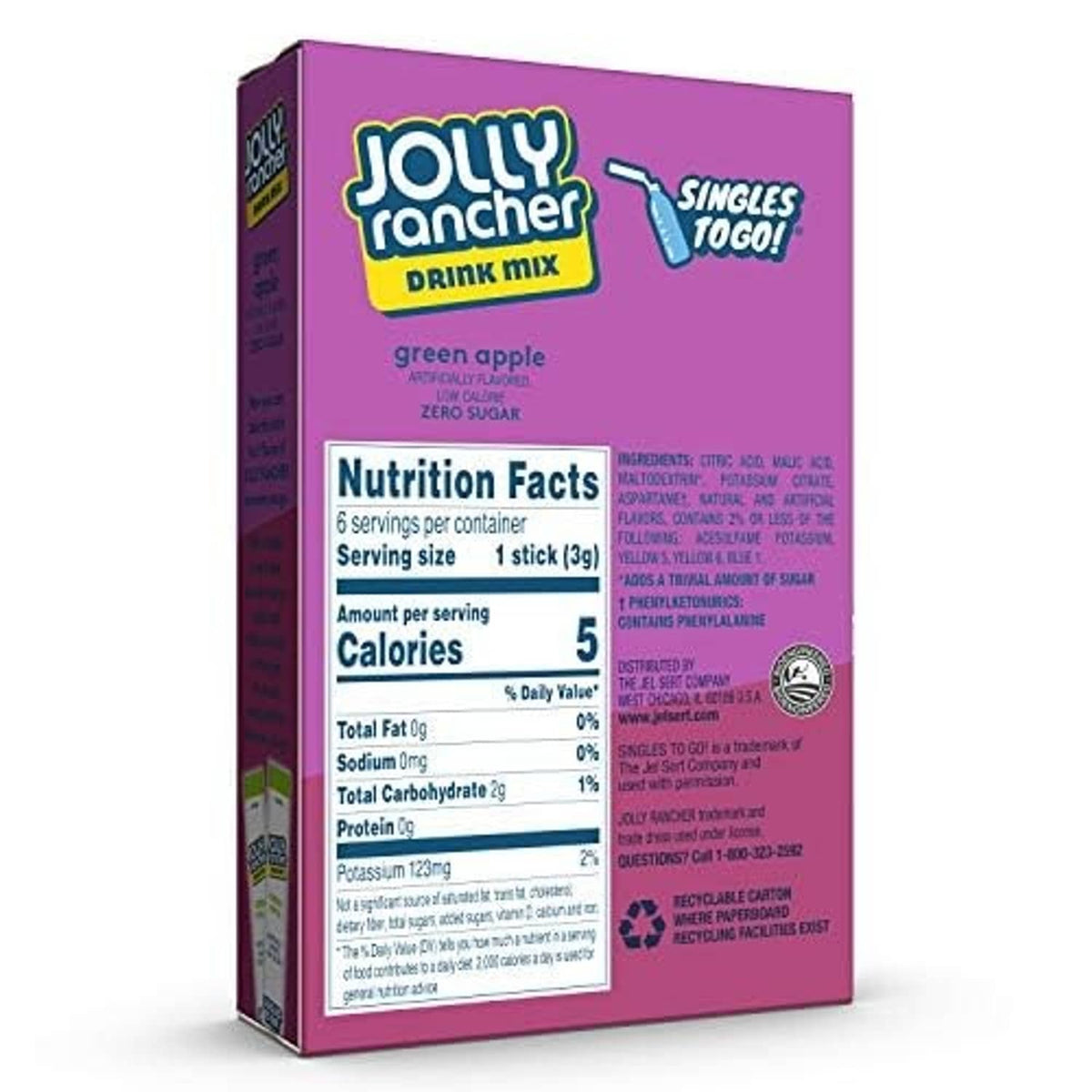 Jolly Rancher green apple drink mix box back with nutrition facts panel