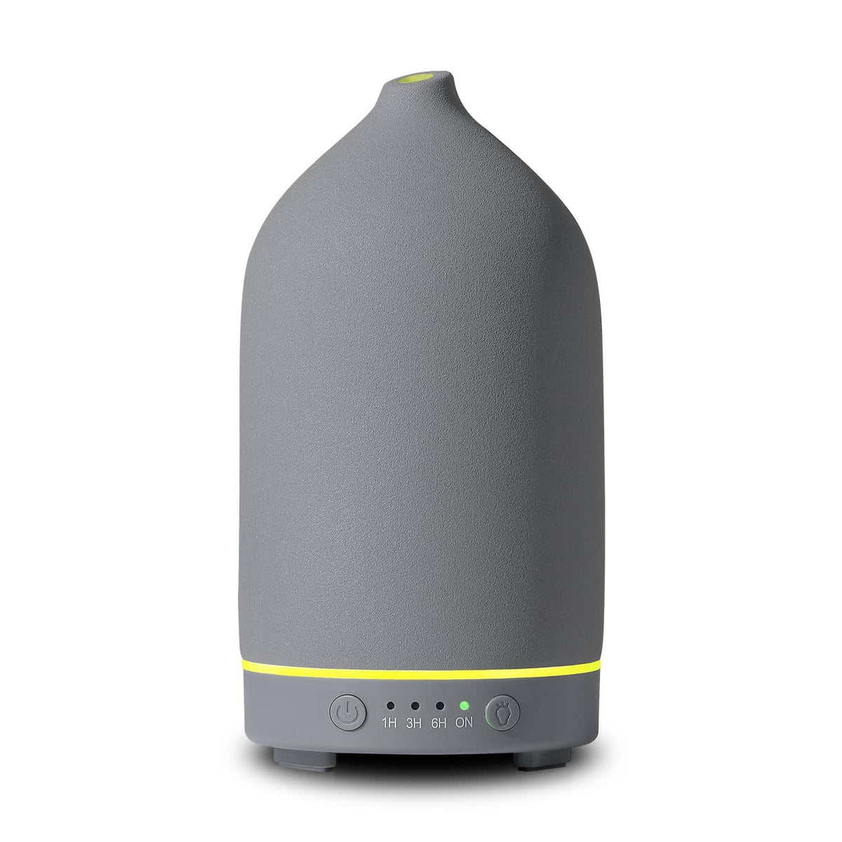Grey ceramic essential oil diffuser with base control buttons and mist outlet ring