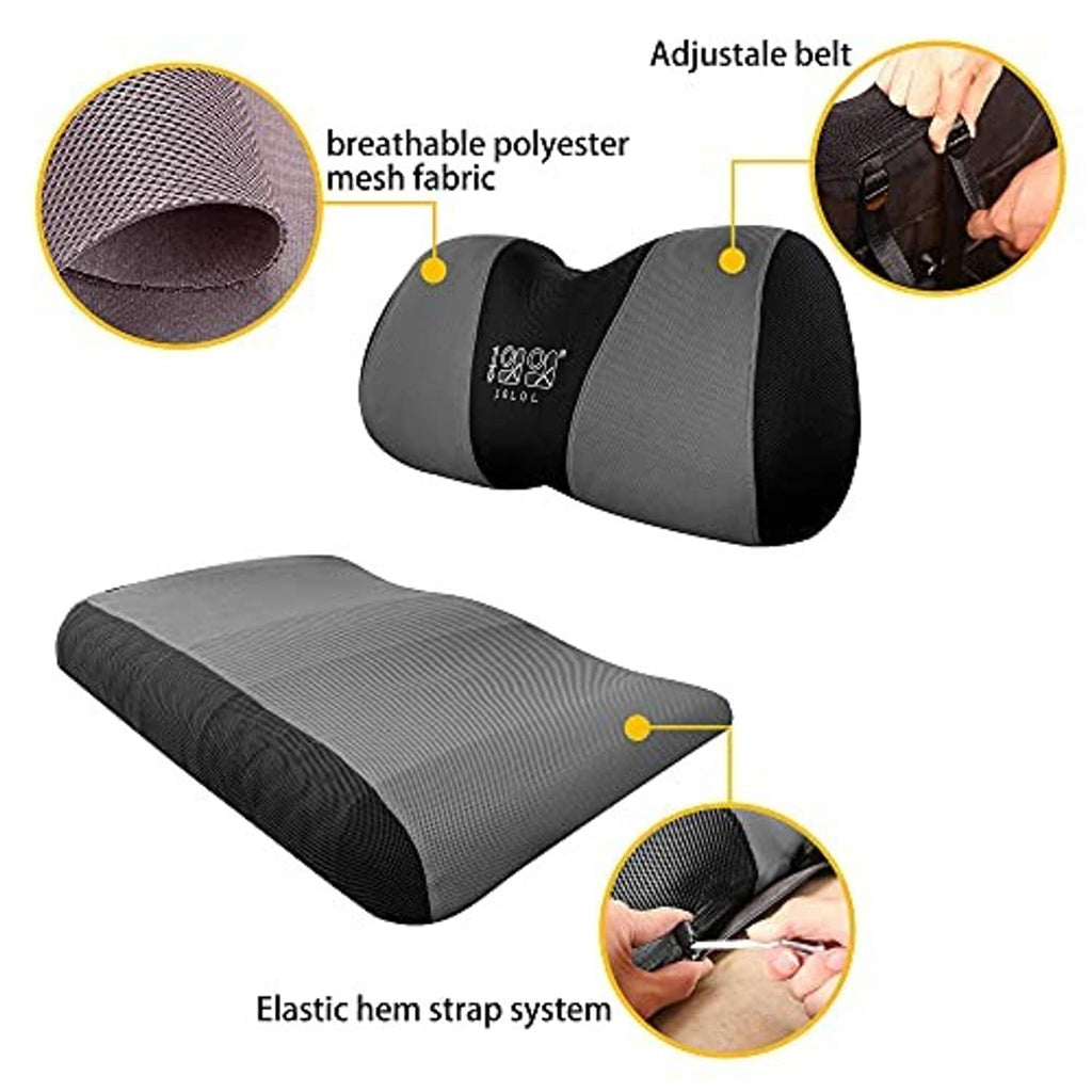 Breathable grey seat cushion cover with black end sections, elastic hem strap system