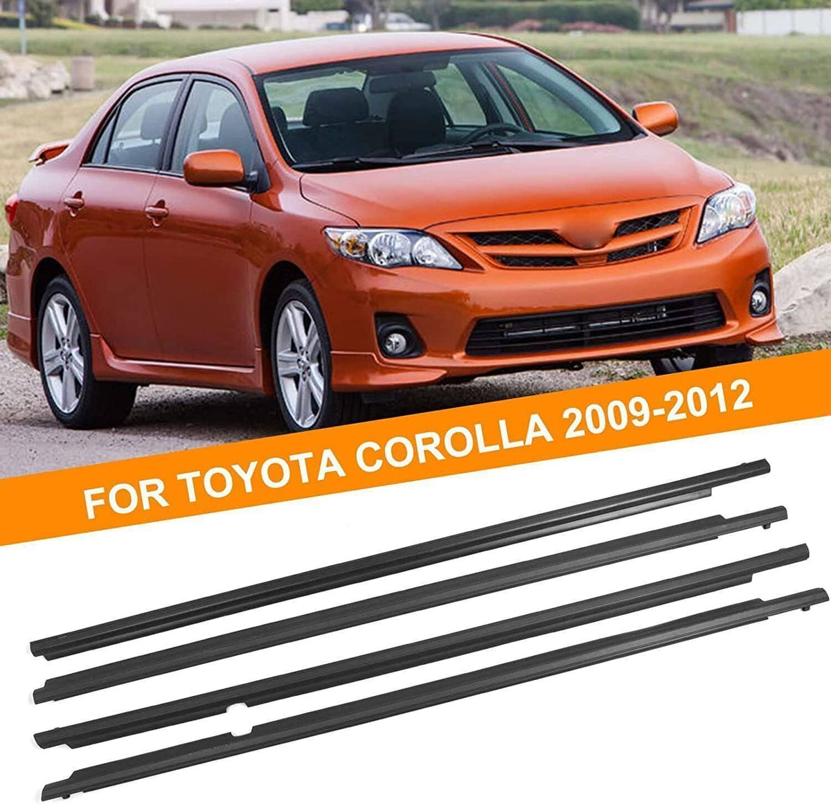 Black door window weatherstrip seal trim set with four long strips