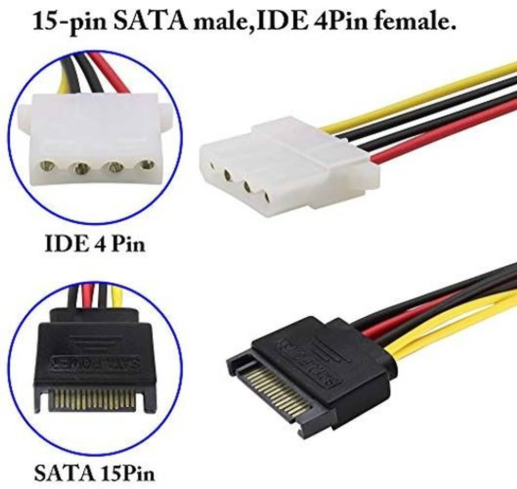 SATA 15-pin male to IDE 4-pin female adapter cable with dual IDE connectors