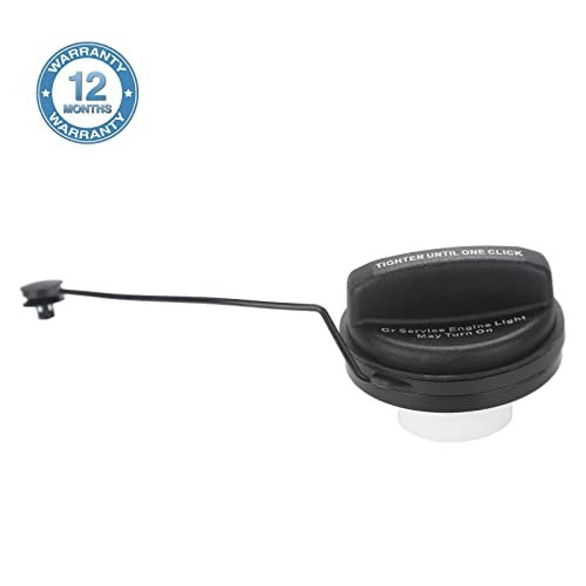Black fuel tank filler cap with long tether cord and mounting base