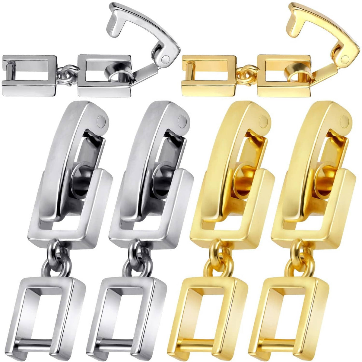 Set of gold and silver fold-over bracelet extender clasps with link chains