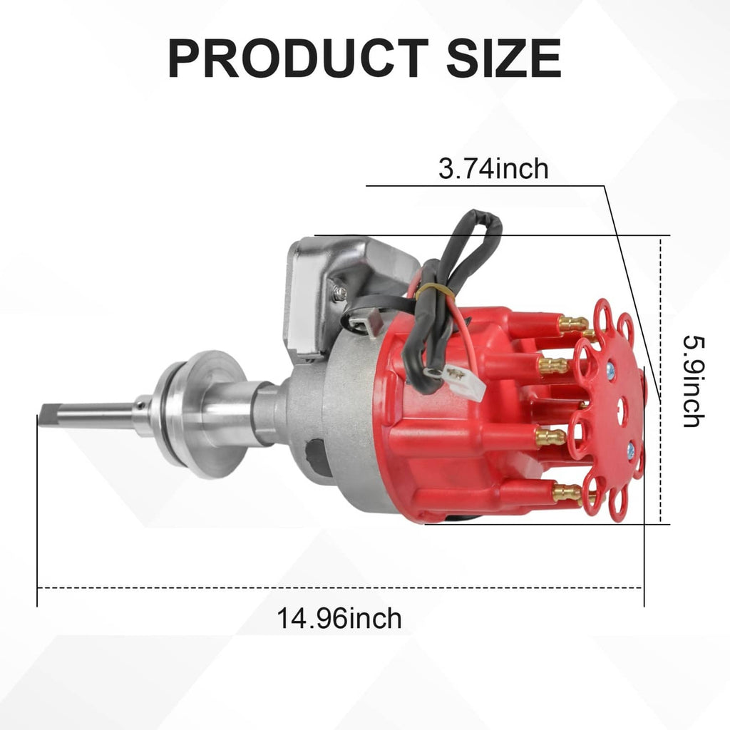 Electronic distributor with red cap, silver mounting, and long front shaft