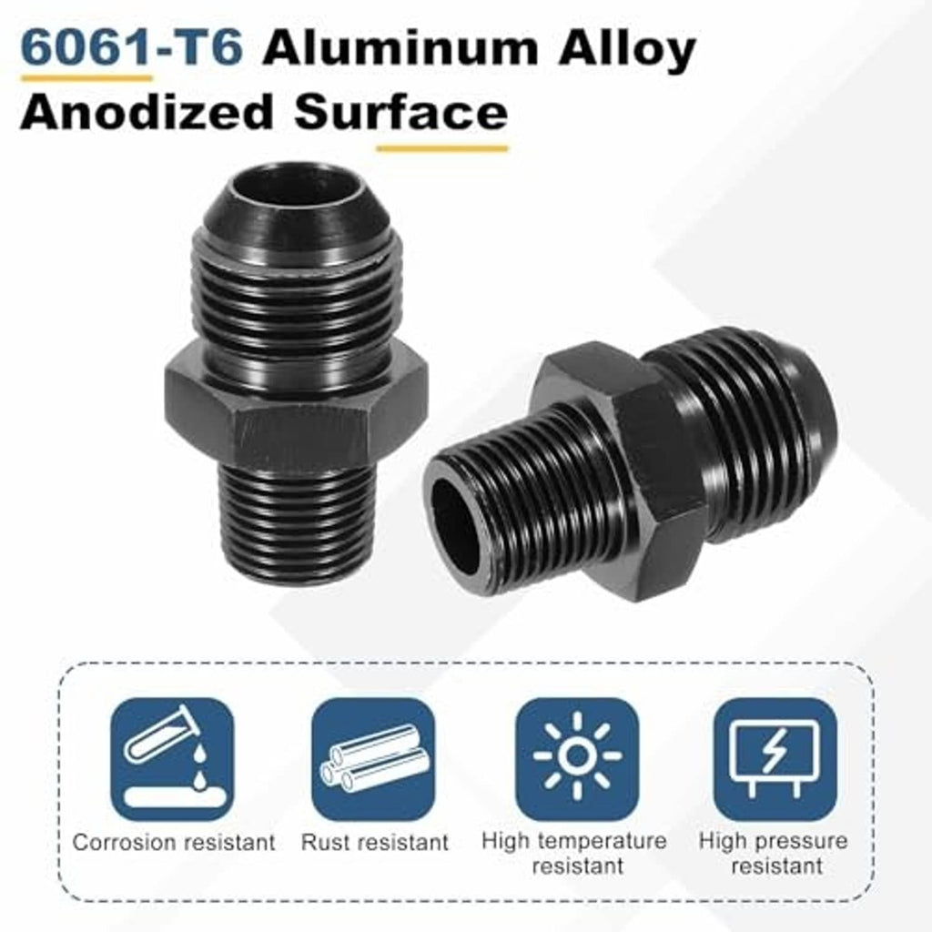 Black anodized aluminum alloy straight flare adapter with male threads, 2 pcs