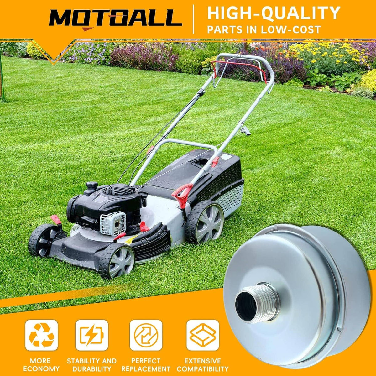 Lawn mower muffler kit with silver canister and threaded outlet